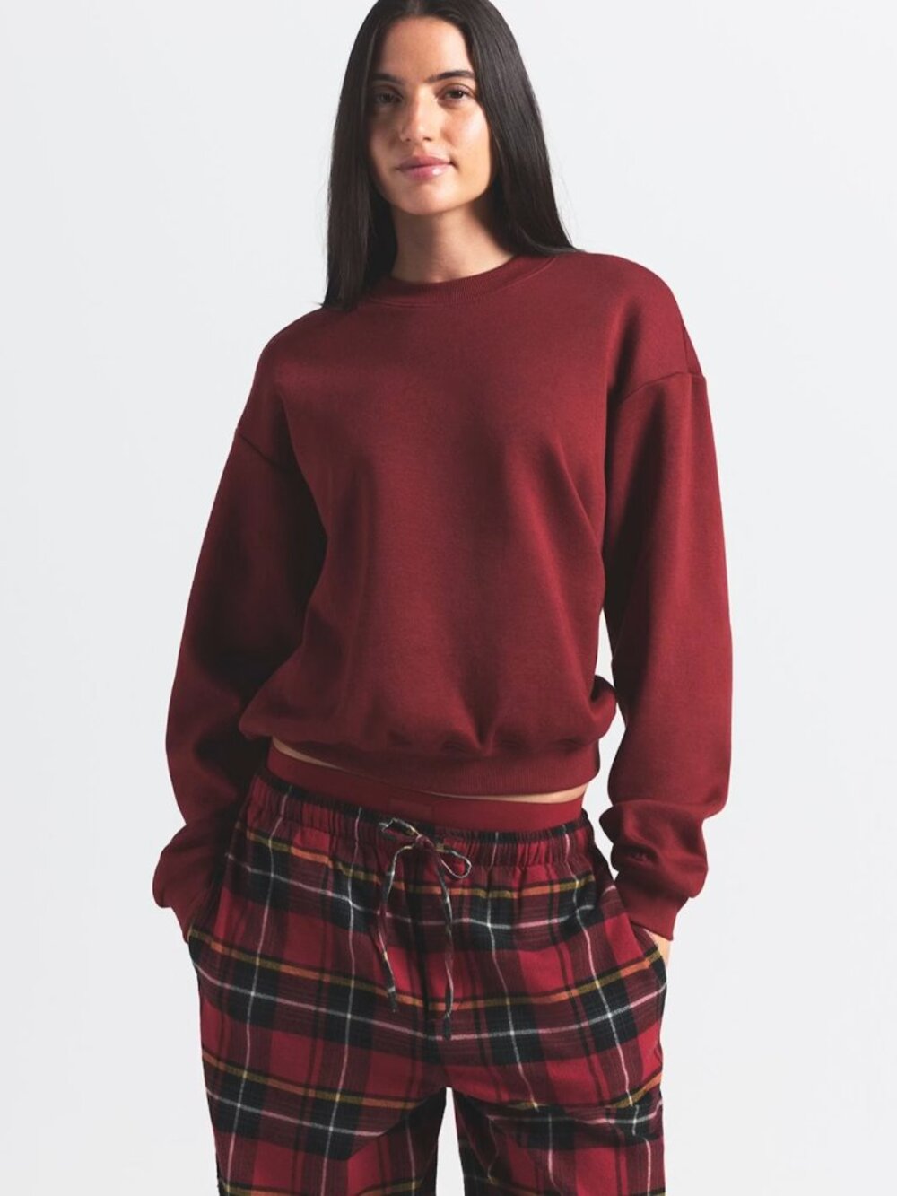 NEW SKIMS Cotton Fleece Classic Crewneck Sweatshirt Merlot Red Large NWT